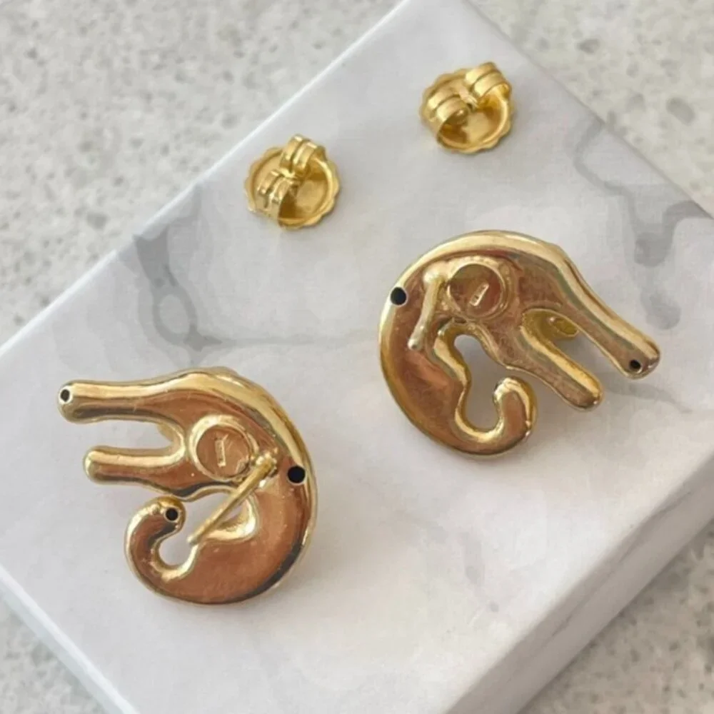 Vintage 925 Sterling Silver Italy Gold Panther Stud Earrings - Picture 3 of 4